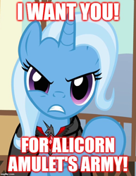 Size: 510x662 | Tagged: safe, edit, edited screencap, screencap, character:trixie, episode:magic duel, g4, my little pony: friendship is magic, alicorn amulet, caption, cropped, i want you, image macro, meme, reference, text, trixie yells at everything, uncle sam
