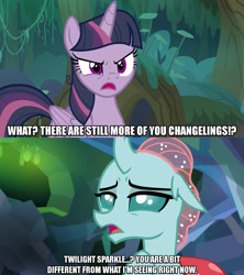Size: 1280x1440 | Tagged: safe, edit, edited screencap, screencap, character:mean twilight sparkle, character:ocellus, species:changedling, species:changeling, species:pony, episode:the mean 6, episode:what lies beneath, g4, my little pony: friendship is magic, caption, clone, dialogue, female, image macro, meme, text