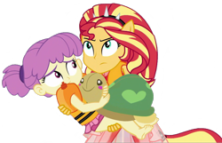 Size: 2048x1317 | Tagged: safe, edit, edited screencap, screencap, character:sunset shimmer, equestria girls:spring breakdown, g4, my little pony: equestria girls, my little pony:equestria girls, spoiler:eqg series (season 2), background removed, child, clothing, cute, lifejacket, plushie, simple background, swimsuit, transparent background, turtle, water lily (equestria girls)