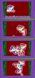 Size: 604x1340 | Tagged: safe, edit, edited screencap, screencap, episode:forever filly, g4, my little pony: friendship is magic, banana peel, comic, lazytown, marionette, puppet show, robbie rotten, robbie's dream team, screencap comic, season 7, we are number one