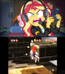 Size: 720x813 | Tagged: safe, edit, screencap, character:fluttershy, character:sunset shimmer, episode:game stream, g4, my little pony: equestria girls, my little pony:equestria girls, spoiler:eqg series (season 2), gamer sunset, got milk, mario, meme, nintendo, nintendo 64, rage, sunset shimmer frustrated at game, super mario 64, super mario bros.