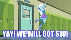 Size: 400x225 | Tagged: safe, edit, edited screencap, screencap, character:trixie, equestria girls:forgotten friendship, g4, my little pony: equestria girls, my little pony:equestria girls, caption, engrish, grammar error, image macro, meme, text, trixie yells at everything