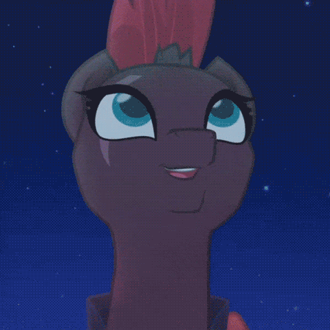 Size: 480x480 | Tagged: safe, edit, edited screencap, screencap, character:fizzlepop berrytwist, character:tempest shadow, species:pony, species:unicorn, my little pony: the movie (2017), animated, armor, beautiful, broken horn, cracked horn, cropped, cute, dain-app, dawwww, eye scar, female, gif, happy, happy ending, horn, mare, mohawk, pretty, pretty pretty tempest, scar, smiling, solo, tempestbetes, when she smiles