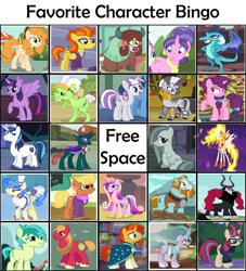 Size: 948x1043 | Tagged: safe, edit, edited screencap, screencap, character:auntie applesauce, character:big mcintosh, character:cookie crumbles, character:daybreaker, character:lord tirek, character:marble pie, character:mistmane, character:moondancer, character:ms. harshwhinny, character:pear butter, character:pharynx, character:prince pharynx, character:princess cadance, character:princess celestia, character:princess ember, character:rockhoof, character:sandbar, character:sapphire shores, character:shining armor, character:stormy flare, character:sugar belle, character:sunburst, character:twilight sparkle, character:twilight sparkle (alicorn), character:twilight velvet, character:yona, character:zecora, species:alicorn, species:changeling, species:pony, species:reformed changeling, bingo, meme