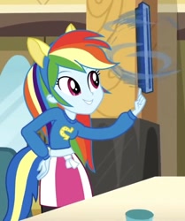 Size: 609x730 | Tagged: safe, edit, edited screencap, screencap, character:rainbow dash, equestria girls:equestria girls, g4, my little pony: equestria girls, my little pony:equestria girls, balancing, cafeteria tray, cropped, female, good trick, helping twilight win the crown, solo, spinning, tray, wondercolt ears