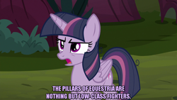 Size: 1280x720 | Tagged: safe, edit, edited screencap, screencap, character:mean twilight sparkle, species:alicorn, species:pony, episode:the mean 6, g4, my little pony: friendship is magic, caption, clone, female, folded wings, image macro, mare, meme, text, wings
