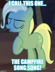 Size: 476x622 | Tagged: safe, edit, edited screencap, screencap, character:trixie, episode:on the road to friendship, caption, cropped, female, image macro, meme, reference, solo, spongebob squarepants, text, the camping episode, trixie yells at everything