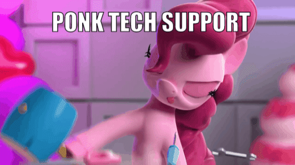Size: 600x336 | Tagged: safe, edit, edited screencap, screencap, character:pinkie pie, species:earth pony, species:pony, 3d, animated, balloon, caption, female, hello pinkie pie, image macro, mallet, meme, percussive maintenance, saw, screwdriver, solo, tech support, text, tongue out, wrench