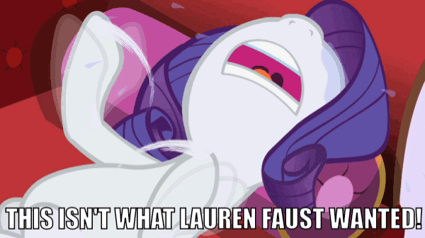 Size: 600x336 | Tagged: safe, edit, edited screencap, screencap, character:rarity, episode:lesson zero, g4, my little pony: friendship is magic, animated, bait, blasphemy, caption, crying, drama, drama bait, fainting couch, female, flailing, gif, gif with captions, heresy, image macro, lauren faust, loop, marshmelodrama, meme, panic, rarity being rarity, reaction image, solo, text, the worst possible thing, whining, word of faust