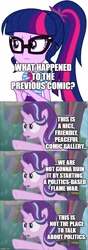 Size: 500x1418 | Tagged: safe, edit, edited screencap, screencap, character:starlight glimmer, character:twilight sparkle, character:twilight sparkle (scitwi), species:eqg human, my little pony:equestria girls, breaking the fourth wall, comic, screencap comic