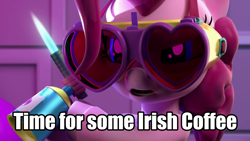 Size: 1920x1080 | Tagged: safe, edit, edited screencap, screencap, character:pinkie pie, species:earth pony, species:pony, 3d, blowtorch, caption, female, goggles, hello pinkie pie, image macro, impact font, mare, meme, movie reference, obscure reference, reference, text, the love bug, torchie pie