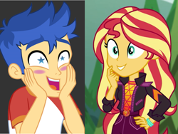 Size: 974x734 | Tagged: safe, edit, edited screencap, screencap, character:flash sentry, character:sunset shimmer, ship:flashimmer, equestria girls:spring breakdown, equestria girls:sunset's backstage pass, g4, my little pony: equestria girls, my little pony:equestria girls, spoiler:eqg series (season 2), female, geode of empathy, magical geodes, male, shipping, shipping domino, starry eyes, straight, wingding eyes