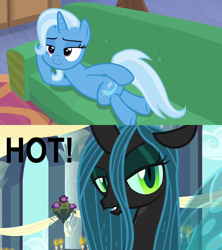 Size: 1280x1440 | Tagged: safe, edit, edited screencap, screencap, character:queen chrysalis, character:trixie, episode:a canterlot wedding, episode:on the road to friendship, g4, my little pony: friendship is magic, draw me like one of your french girls, female, lesbian, out of character, shipping, shipping domino, trixalis