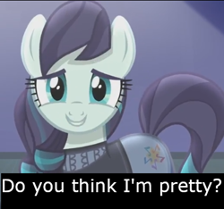 Size: 426x398 | Tagged: safe, edit, edited screencap, screencap, character:coloratura, species:earth pony, species:pony, episode:the mane attraction, g4, my little pony: friendship is magic, bronybait, cropped, cute, female, question, rara, rarabetes, solo, text