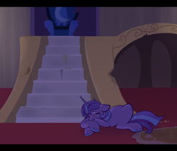 Size: 1000x850 | Tagged: safe, artist:lulubell, oc, oc only, oc:moonlight eve, parent:princess luna, parent:twilight sparkle, parents:twiluna, castle of the royal pony sisters, crying, magical lesbian spawn, offspring, solo, story in the source, throne room
