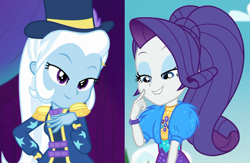 Size: 766x500 | Tagged: safe, edit, screencap, character:rarity, character:trixie, episode:lost and pound, equestria girls:spring breakdown, g4, my little pony: equestria girls, my little pony:equestria girls, spoiler:eqg series (season 2), female, geode of shielding, lesbian, magical geodes, rarixie, shipping, shipping domino