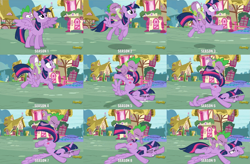 Size: 2067x1356 | Tagged: safe, edit, edited screencap, screencap, character:spike, character:twilight sparkle, character:twilight sparkle (alicorn), species:alicorn, species:dragon, species:pony, episode:castle sweet castle, g4, my little pony: friendship is magic, crashlight, cropped, discovery family logo, dragons riding ponies, drama, duo, faceplant, female, flying fail, majestic as fuck, mare, metaphor, op is a duck, riding, wing pull