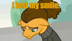 Size: 800x450 | Tagged: safe, edit, edited screencap, screencap, character:cheese sandwich, species:pony, episode:the last laugh, g4, my little pony: friendship is magic, caption, image macro, impact font, meme, pro wrestling, reference, shawn michaels, solo, sports, text, text edit, wrestling