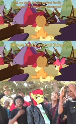 Size: 2692x4396 | Tagged: safe, edit, edited screencap, screencap, character:apple bloom, character:applejack, species:earth pony, species:pony, episode:apple family reunion, g4, my little pony: friendship is magic, barn, meme, roasted, supa hot fire