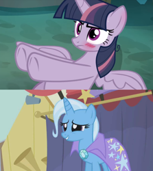 Size: 1280x1436 | Tagged: safe, edit, edited screencap, screencap, character:mean twilight sparkle, character:trixie, character:twilight sparkle, ship:twixie, episode:boast busters, episode:the mean 6, g4, my little pony: friendship is magic, female, lesbian, mean twixie, shipping, shipping domino