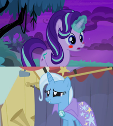Size: 1280x1436 | Tagged: safe, edit, edited screencap, screencap, character:starlight glimmer, character:trixie, ship:startrix, episode:boast busters, episode:student counsel, g4, my little pony: friendship is magic, female, forced meme, lesbian, meme, shipping, shipping domino