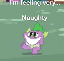 Size: 1200x1145 | Tagged: safe, edit, edited screencap, screencap, character:spike, episode:just for sidekicks, g4, my little pony: friendship is magic, caption, courage the cowardly dog, creepy, creepy smile, cropped, exploitable meme, freaky fred, image macro, le ruse master, meme, smiling, text