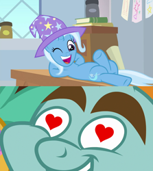 Size: 1280x1436 | Tagged: safe, edit, edited screencap, screencap, character:snips, character:trixie, episode:a horse shoe-in, episode:common ground, g4, my little pony: friendship is magic, female, heart eyes, male, shipping, shipping domino, straight, trips, wingding eyes