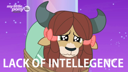 Size: 924x520 | Tagged: safe, edit, edited screencap, screencap, character:yona, episode:she's all yak, g4, my little pony: friendship is magic, abuse, background pony strikes again, crying, misspelling, op is a duck, op is trying to start shit, sad, yonabuse