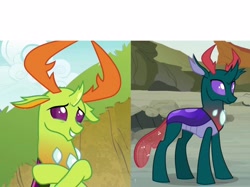 Size: 3081x2304 | Tagged: safe, edit, edited screencap, screencap, character:pharynx, character:prince pharynx, character:thorax, species:changeling, species:reformed changeling, episode:to change a changeling, episode:triple threat, g4, my little pony: friendship is magic, exploitable meme, mario brothers' views, meme, meme template, ponified meme