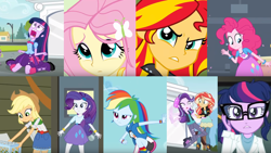Size: 1528x864 | Tagged: safe, edit, screencap, character:applejack, character:fluttershy, character:pinkie pie, character:rainbow dash, character:rarity, character:starlight glimmer, character:sunset shimmer, character:twilight sparkle, character:twilight sparkle (scitwi), species:eqg human, equestria girls:equestria girls, equestria girls:movie magic, equestria girls:rainbow rocks, g4, my little pony: equestria girls, my little pony:equestria girls, spoiler:eqg specials, collage, humane five, humane seven, humane six