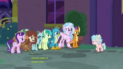 Size: 1920x1080 | Tagged: safe, edit, edited screencap, screencap, character:cozy glow, character:gallus, character:ocellus, character:sandbar, character:silverstream, character:smolder, character:starlight glimmer, character:yona, species:changedling, species:changeling, species:classical hippogriff, species:dragon, species:earth pony, species:griffon, species:hippogriff, species:pegasus, species:pony, species:reformed changeling, species:unicorn, species:yak, episode:school raze, g4, my little pony: friendship is magic, arrow, bow, circled, cloven hooves, colored hooves, dragoness, female, filly, hair bow, jewelry, male, messy mane, monkey swings, necklace, stallion, student six, teenager