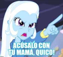 Size: 919x835 | Tagged: safe, edit, edited screencap, screencap, character:trixie, episode:guitar centered, equestria girls:rainbow rocks, g4, my little pony: equestria girls, my little pony:equestria girls, cropped, el chavo del 8, female, meme, pointing, solo, spanish, translation request