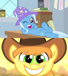 Size: 1280x1436 | Tagged: safe, edit, edited screencap, screencap, character:braeburn, character:trixie, episode:magic duel, episode:over a barrel, g4, my little pony: friendship is magic, crack shipping, female, male, shipping, shipping domino, straight, trixburn