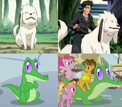 Size: 732x640 | Tagged: safe, edit, edited screencap, screencap, character:cheese sandwich, character:gummy, character:luster dawn, character:pinkie pie, episode:the last problem, g4, my little pony: friendship is magic, akamaru, comparison, naruto, obscure reference, older gummy