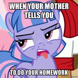 Size: 606x606 | Tagged: safe, edit, edited screencap, screencap, character:clear sky, character:quibble pants, character:wind sprint, species:pegasus, species:pony, episode:common ground, g4, my little pony: friendship is magic, caption, cropped, disgusted, female, filly, gagging, image macro, meme, text, tongue out