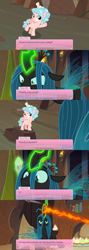 Size: 1092x3072 | Tagged: safe, edit, edited screencap, screencap, character:cozy glow, character:queen chrysalis, species:changeling, species:pegasus, species:pony, episode:frenemies, g4, my little pony: friendship is magic, changeling queen, comic, cupcake, doki doki literature club, female, food, screencap comic, twilog, user interface
