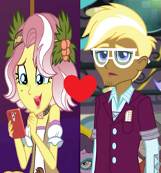 Size: 629x675 | Tagged: safe, edit, edited screencap, screencap, character:trenderhoof, character:vignette valencia, episode:inclement leather, equestria girls:friendship games, g4, my little pony: equestria girls, my little pony:equestria girls, spoiler:choose your own ending (season 2), spoiler:eqg series (season 2), cellphone, clothing, cropped, crystal prep academy uniform, female, heart, inclement leather: vignette valencia, male, phone, school uniform, shipping, shipping domino, smartphone, straight, trenette, vignette valencia