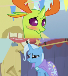 Size: 1280x1436 | Tagged: safe, edit, edited screencap, screencap, character:thorax, character:trixie, species:changeling, species:reformed changeling, episode:boast busters, episode:triple threat, g4, my little pony: friendship is magic, blushing, female, male, shipping, shipping domino, straight, thoraxie