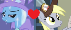 Size: 427x180 | Tagged: safe, edit, edited screencap, screencap, character:derpy hooves, character:trixie, ship:tripy, episode:boast busters, episode:the last problem, g4, my little pony: friendship is magic, female, lesbian, shipping, shipping domino