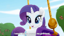 Size: 1280x720 | Tagged: safe, edit, edited screencap, screencap, character:rainbow dash, character:rarity, species:pony, ship:raridash, friendship is magic: rainbow roadtrip, g4, my little pony: friendship is magic, aivo, animated, avo, caption, female, fifteen.ai, flying, hot air balloon, lesbian, shipping, smiling, smirk, sound, sound edit, the pony machine learning project, webm