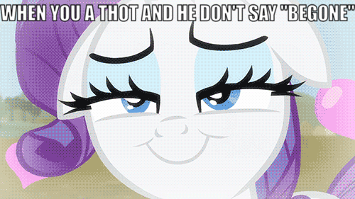 Size: 500x281 | Tagged: safe, edit, edited screencap, screencap, character:rarity, species:pony, species:unicorn, episode:simple ways, g4, my little pony: friendship is magic, animated, blush sticker, blushing, caption, eye shimmer, female, floppy ears, gif, heart, image macro, meme, smiling, solo, text, zoom