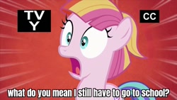 Size: 914x514 | Tagged: safe, edit, edited screencap, screencap, character:toola roola, species:pony, episode:fame and misfortune, g4, my little pony: friendship is magic, caption, coronavirus, covid-19, female, filly, foal, image macro, shocked, solo, text, tv rating, tv-y