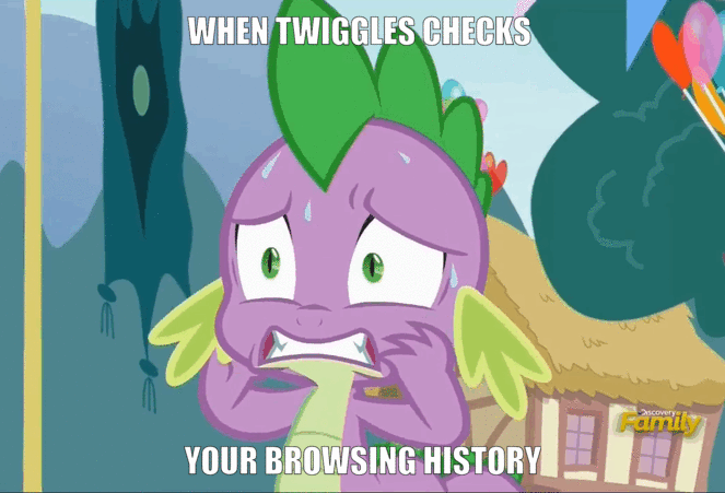 Size: 663x451 | Tagged: safe, edit, edited screencap, screencap, character:spike, species:dragon, episode:triple threat, g4, my little pony: friendship is magic, animated, caption, cropped, discovery family logo, dolly zoom, faec, gif, image macro, implied twilight sparkle, male, meme, reversed, solo, sweat, text