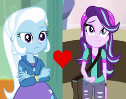 Size: 895x704 | Tagged: safe, edit, edited screencap, screencap, character:starlight glimmer, character:trixie, ship:startrix, episode:a little birdie told me, equestria girls:mirror magic, g4, my little pony: equestria girls, my little pony:equestria girls, spoiler:eqg specials, female, heart, lesbian, shipping, shipping domino