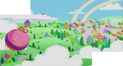 Size: 1700x916 | Tagged: safe, edit, screencap, character:pinkie pie (g3), g3, g3.5, background, cloud, equestria, hot air balloon, intro, ponyville, ponyville (g3), rainbow