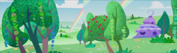 Size: 2406x720 | Tagged: safe, edit, screencap, g3, g3.5, background, equestria, intro, ponyville, rainbow, tree