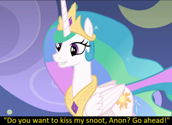 Size: 1114x810 | Tagged: safe, edit, edited screencap, screencap, character:princess celestia, episode:horse play, g4, my little pony: friendship is magic, best pony, bronybait, cropped, cute, female, implied anon, meta, solo