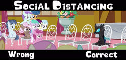 Size: 1980x952 | Tagged: safe, edit, edited screencap, screencap, character:aura, character:boysenberry, character:cotton cloudy, character:daisy, character:dizzy twister, character:first base, character:liza doolots, character:orange swirl, character:petunia, character:ruby pinch, character:sassaflash, character:shady daze, character:sweet pop, character:tootsie flute, character:twinkleshine, species:changeling, species:earth pony, species:pegasus, species:pony, species:unicorn, episode:slice of life, g4, my little pony: friendship is magic, 5-year-old, background pony, brown sugar, colt, composite screencap, coronavirus, covid-19, cute, female, filly, foal, frightened, kevin (changeling), male, marriage, meme, panorama, scared, social distancing, sweet pop, wedding
