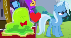 Size: 550x298 | Tagged: safe, edit, edited screencap, screencap, character:smooze, character:trixie, episode:make new friends but keep discord, episode:no second prances, g4, my little pony: friendship is magic, crack shipping, joke shipping, shipping, shipping domino