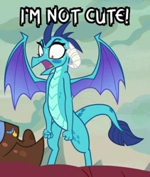Size: 398x472 | Tagged: safe, edit, edited screencap, screencap, character:princess ember, species:dragon, episode:sweet and smoky, g4, my little pony: friendship is magic, angry, blatant lies, blushing, cropped, cute, dragoness, emberbetes, female, i'm not cute, shrunken pupils, solo focus, sweat, sweatdrop, tsundember, tsundere, yelling